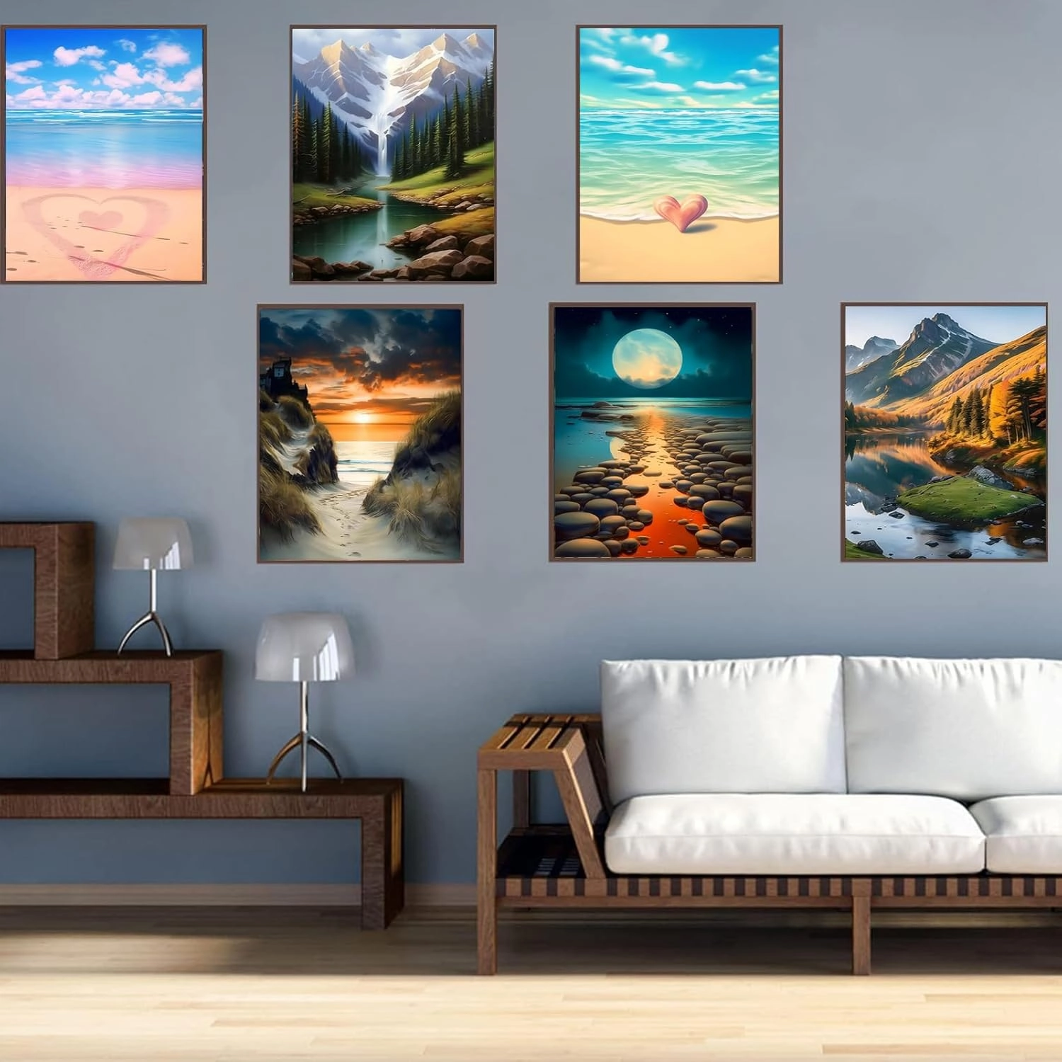 DOTZSO Painting Pack of 6 Adult 5d Diamond Painting Kit, DIY Full Diamond Art kit with Crystal Cross Stitch Picture Art and Craft for Adult Beginners 12x16 inches (Landscape Beach)
