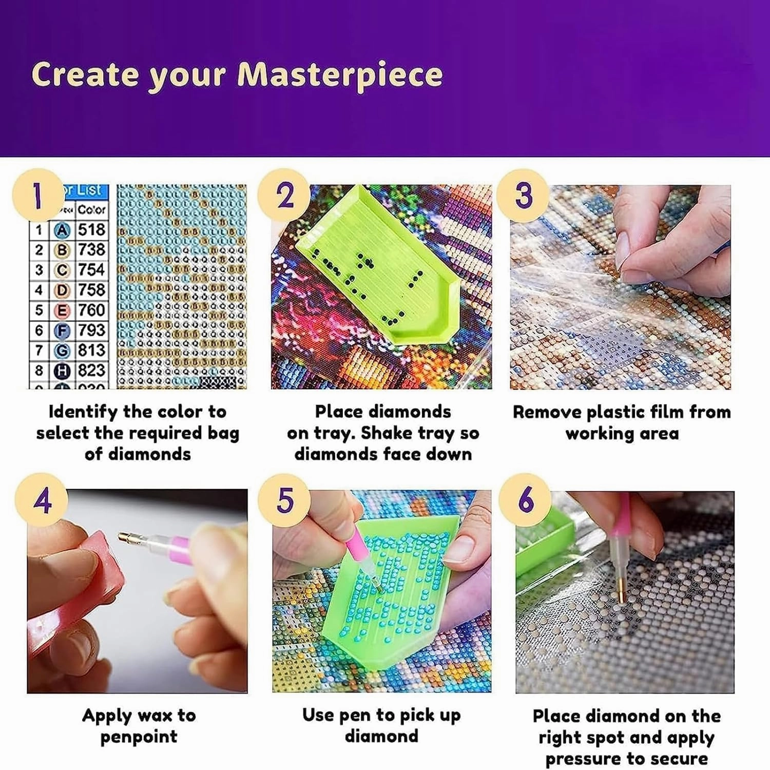 DOTZSO Painting Pack of 6 Adult 5d Diamond Painting Kit, DIY Full Diamond Art kit with Crystal Cross Stitch Picture Art and Craft for Adult Beginners 12x16 inches (Landscape Beach)
