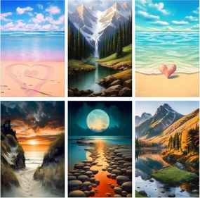 DOTZSO Painting Pack of 6 Adult 5d Diamond Painting Kit, DIY Full Diamond Art kit with Crystal Cross Stitch Picture Art and Craft for Adult Beginners 12x16 inches (Landscape Beach)