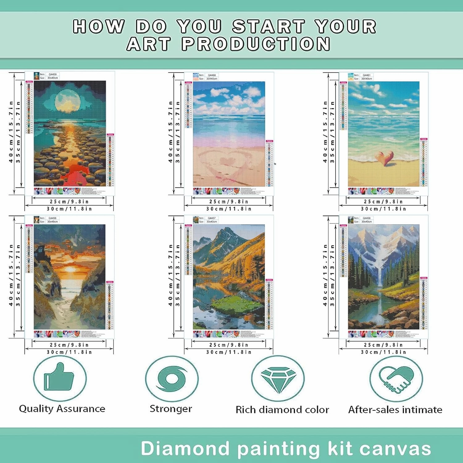 DOTZSO Painting Pack of 6 Adult 5d Diamond Painting Kit, DIY Full Diamond Art kit with Crystal Cross Stitch Picture Art and Craft for Adult Beginners 12x16 inches (Landscape Beach)