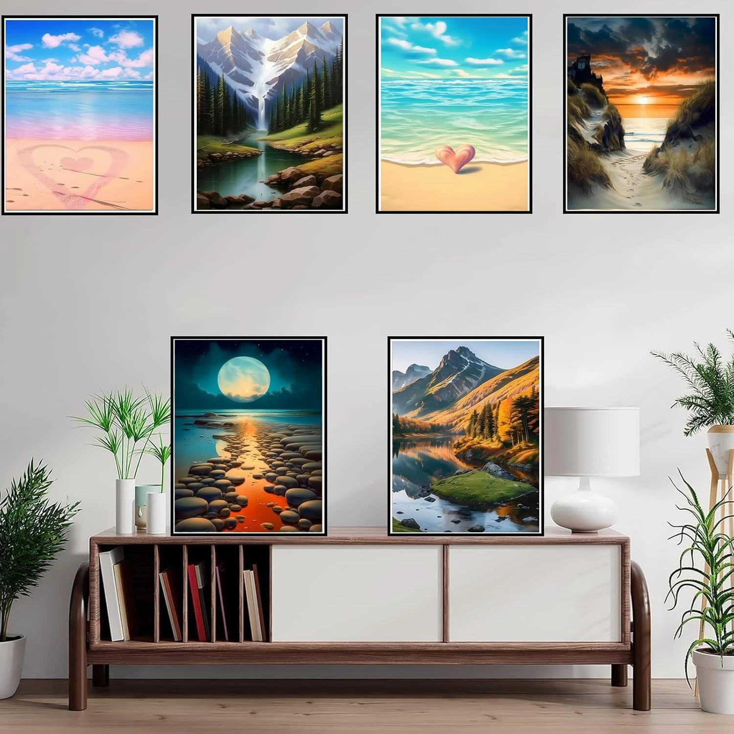 DOTZSO Painting Pack of 6 Adult 5d Diamond Painting Kit, DIY Full Diamond Art kit with Crystal Cross Stitch Picture Art and Craft for Adult Beginners 12x16 inches (Landscape Beach)