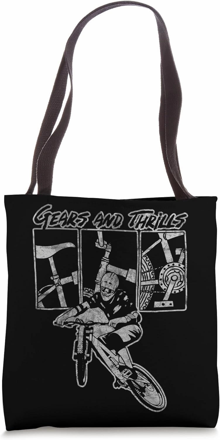 Downhill Racing Gears And Thrills Mountain Bike MTB Retro Tote Bag