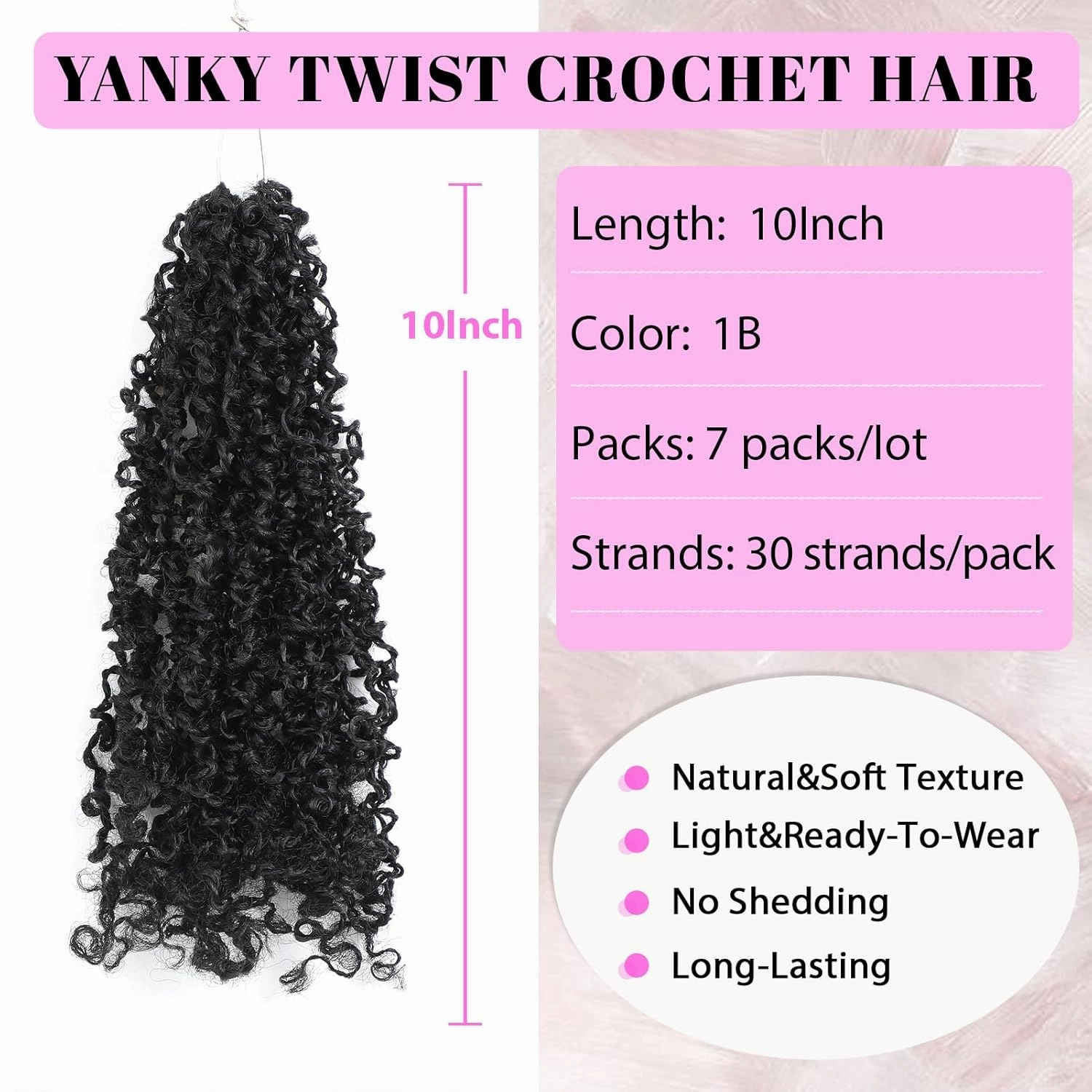 Eacia Yanky Twist Crochet Hair 10 Inch 7 Packs Black Pretwisted Fluffy Spring Mini Twist Bohemian Passion Twist Pre Looped Crochet Braids Synthetic Hair Extensions