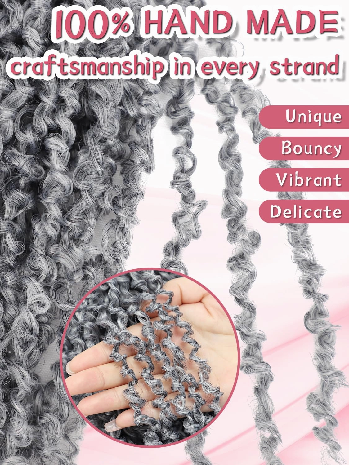 Eacia Yanky Twist Crochet Hair 10 Inch 7 Packs Grey Pretwisted Fluffy Spring Mini Twist Bohemian Passion Twist Pre Looped Crochet Braids Synthetic Hair Extensions