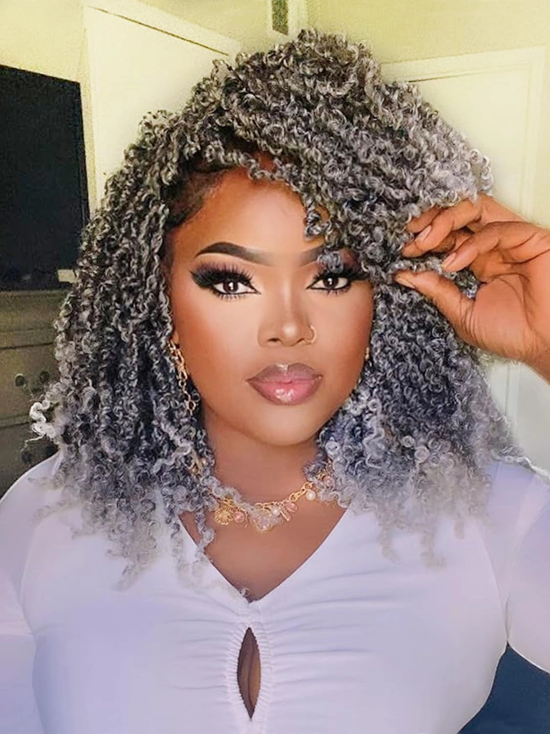 Eacia Yanky Twist Crochet Hair 10 Inch 7 Packs Grey Pretwisted Fluffy Spring Mini Twist Bohemian Passion Twist Pre Looped Crochet Braids Synthetic Hair Extensions