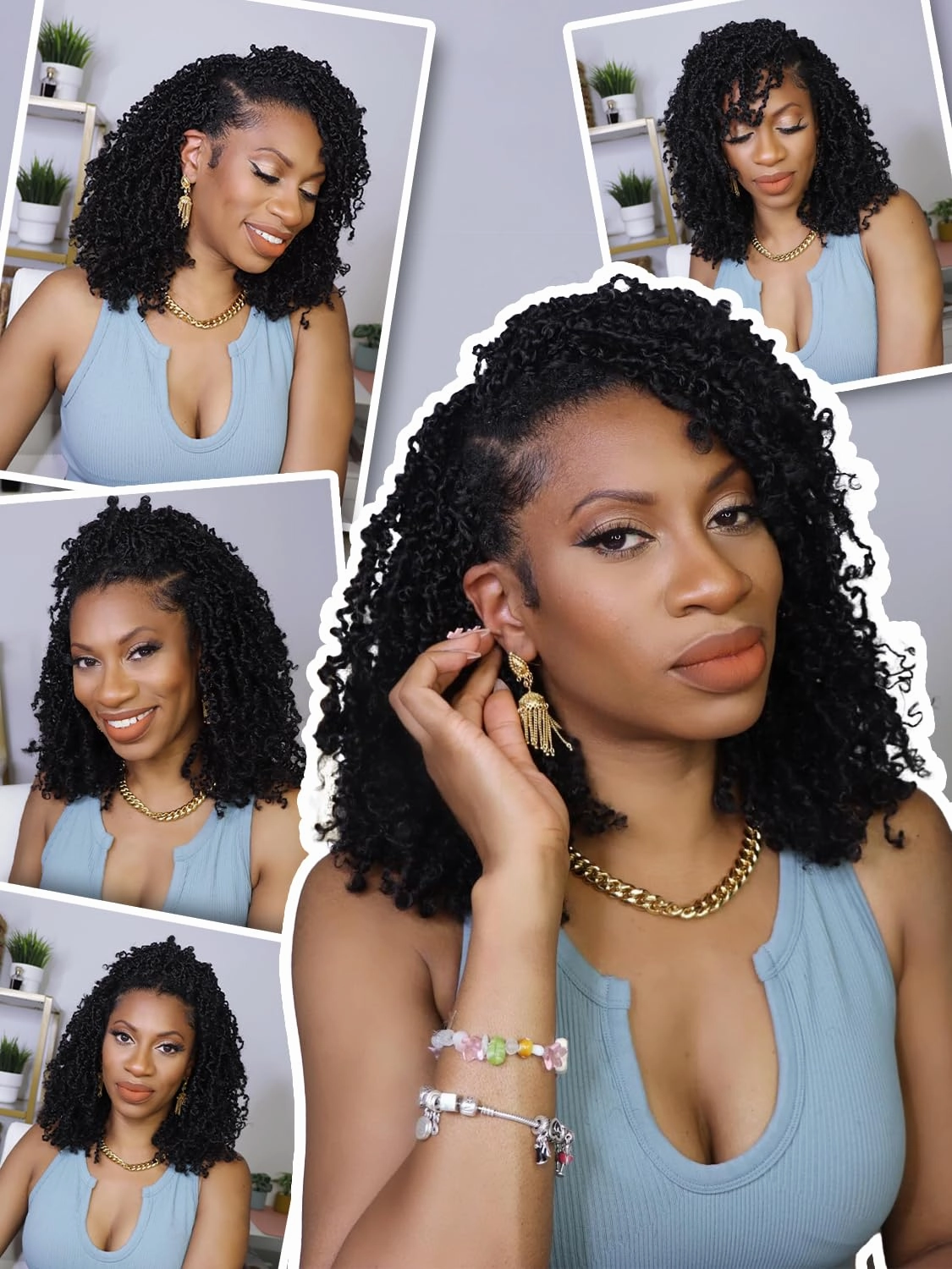 Eacia Yanky Twist Crochet Hair 10 Inch 7 Packs Grey Pretwisted Fluffy Spring Mini Twist Bohemian Passion Twist Pre Looped Crochet Braids Synthetic Hair Extensions