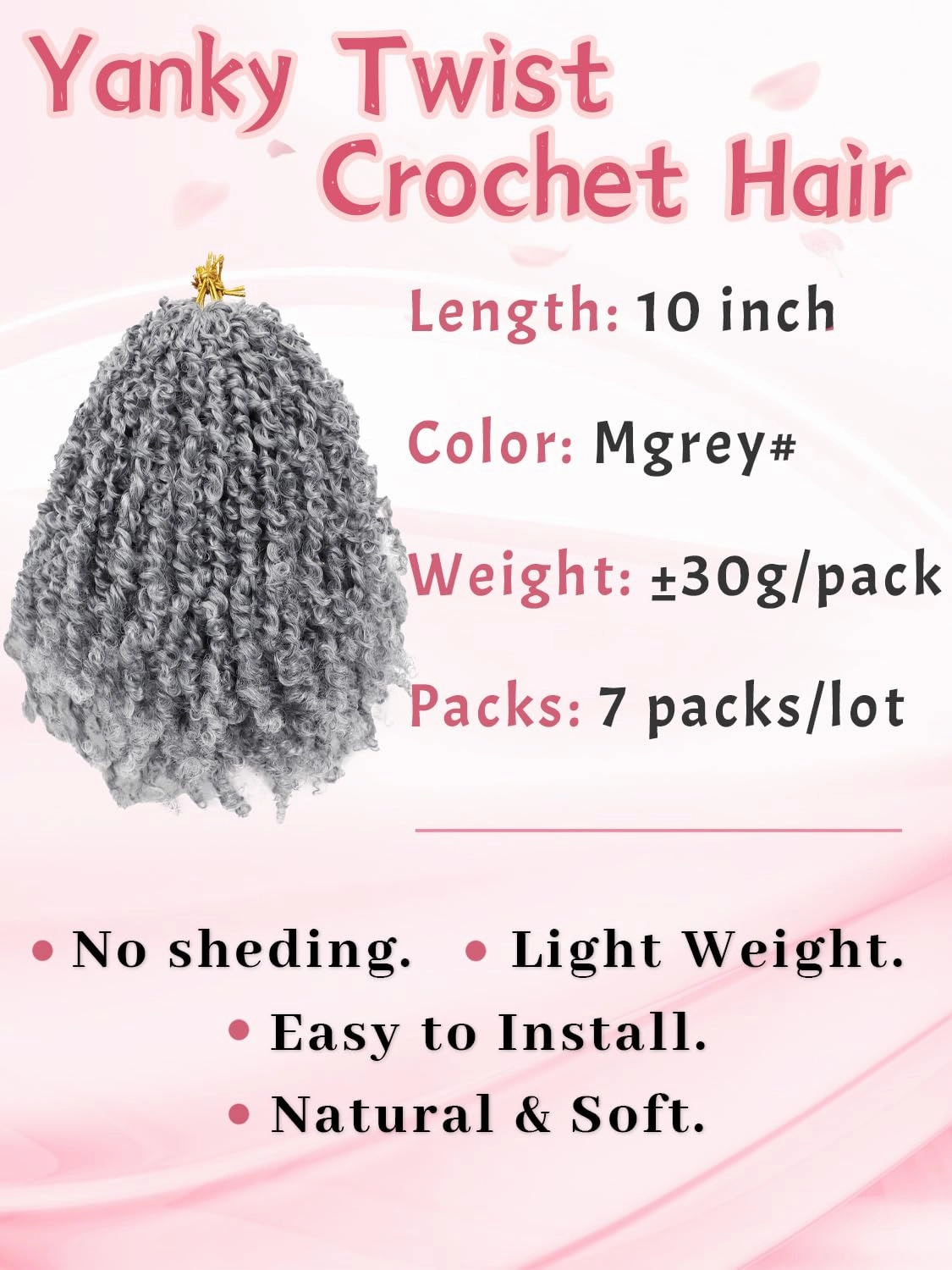 Eacia Yanky Twist Crochet Hair 10 Inch 7 Packs Grey Pretwisted Fluffy Spring Mini Twist Bohemian Passion Twist Pre Looped Crochet Braids Synthetic Hair Extensions