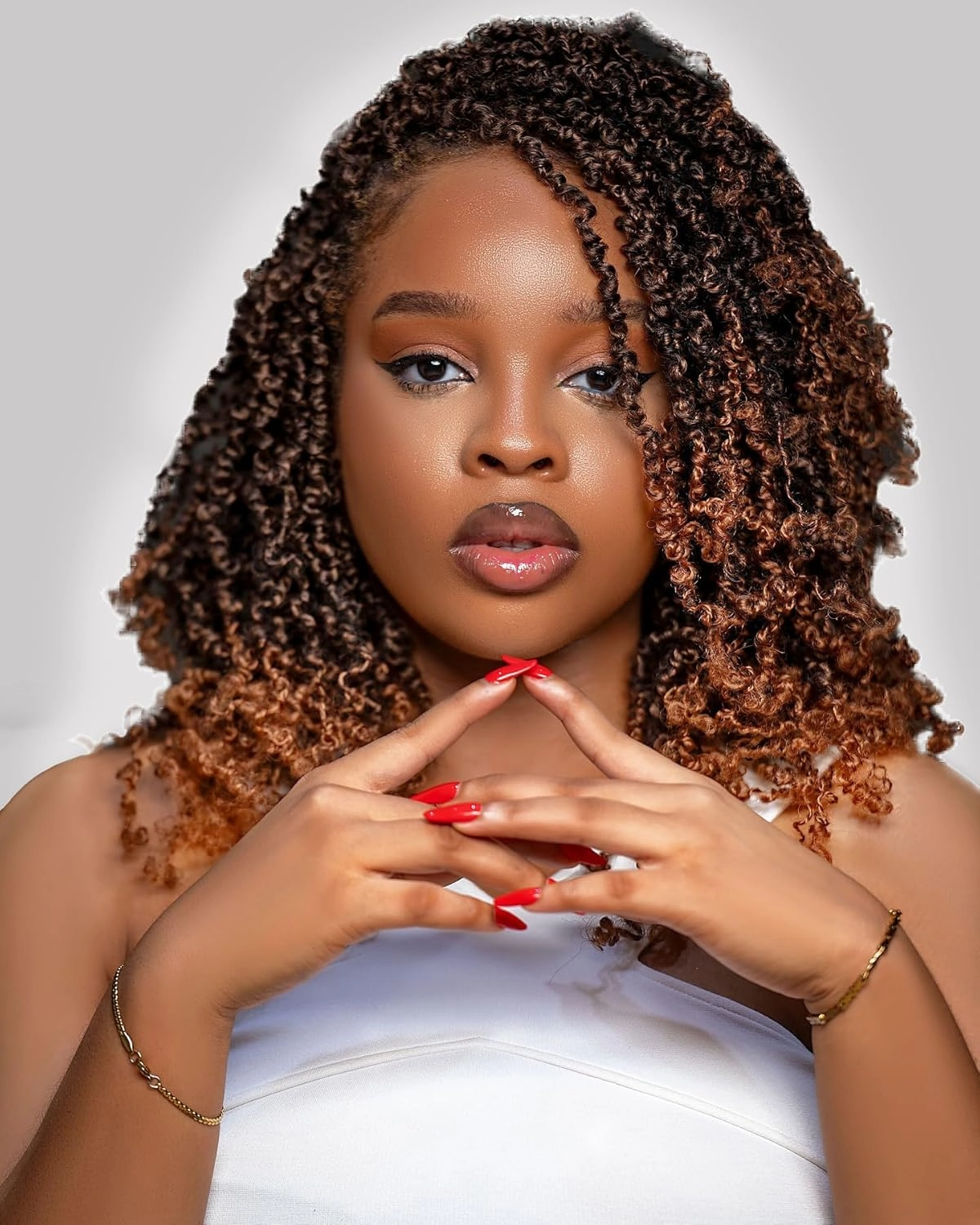Eacia Yanky Twist Crochet Hair 10 Inch 7 Packs Ombre Brown Pretwisted Fluffy Spring Mini Twist Bohemian Passion Twist Pre Looped Crochet Braids Synthetic Hair Extensions