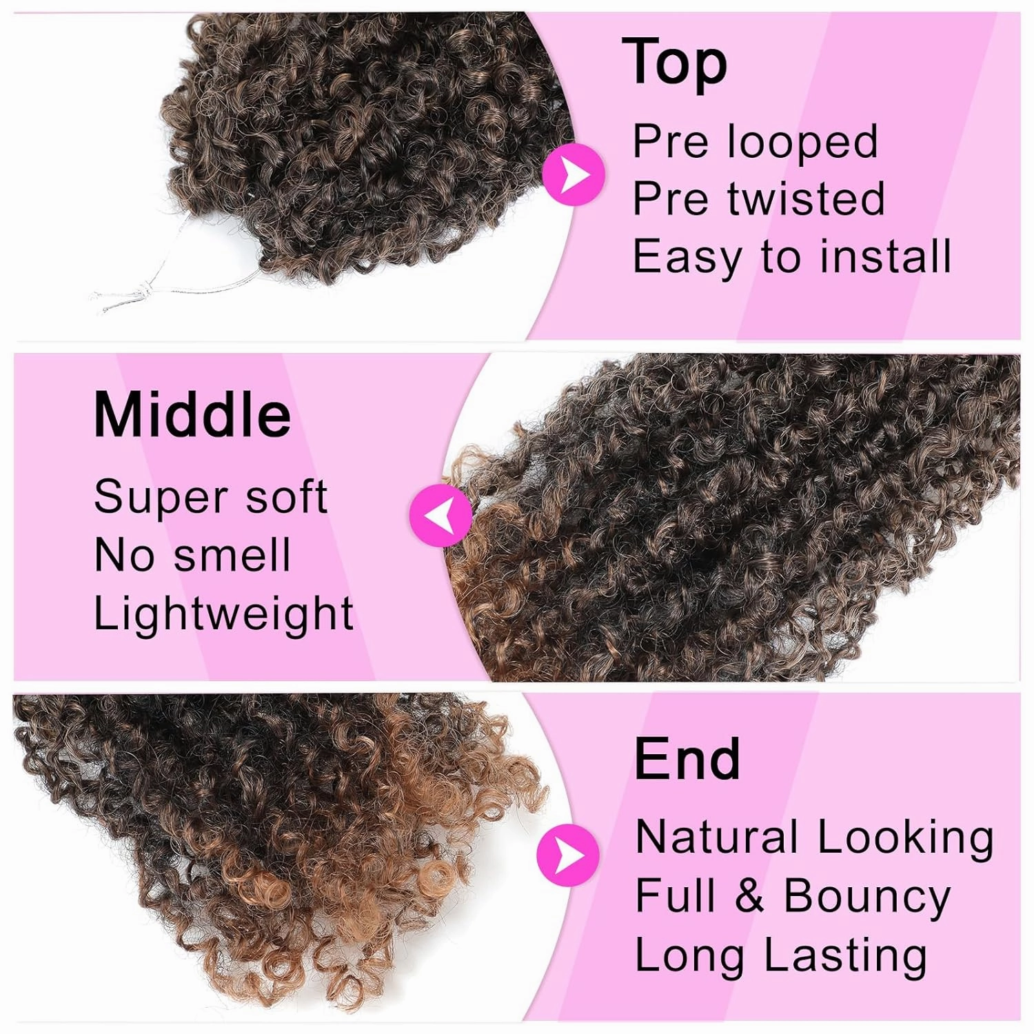 Eacia Yanky Twist Crochet Hair 10 Inch 7 Packs Ombre Brown Pretwisted Fluffy Spring Mini Twist Bohemian Passion Twist Pre Looped Crochet Braids Synthetic Hair Extensions