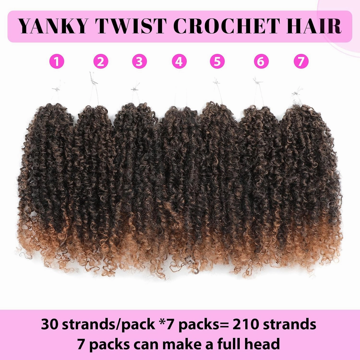 Eacia Yanky Twist Crochet Hair 10 Inch 7 Packs Ombre Brown Pretwisted Fluffy Spring Mini Twist Bohemian Passion Twist Pre Looped Crochet Braids Synthetic Hair Extensions