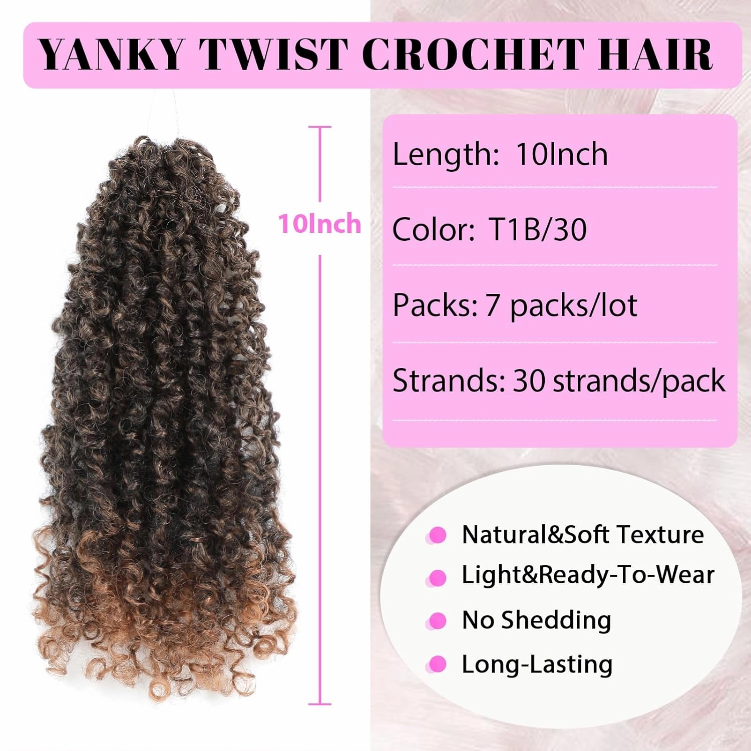 Eacia Yanky Twist Crochet Hair 10 Inch 7 Packs Ombre Brown Pretwisted Fluffy Spring Mini Twist Bohemian Passion Twist Pre Looped Crochet Braids Synthetic Hair Extensions