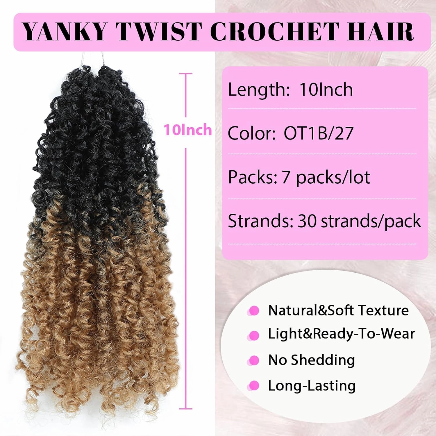 Eacia Yanky Twist Crochet Hair 10 Inch 7 Packs Pretwisted Fluffy Spring Mini Twist Bohemian Passion Twist Pre Looped Crochet Braids Synthetic Hair Extensions Ombre Honey Blonde