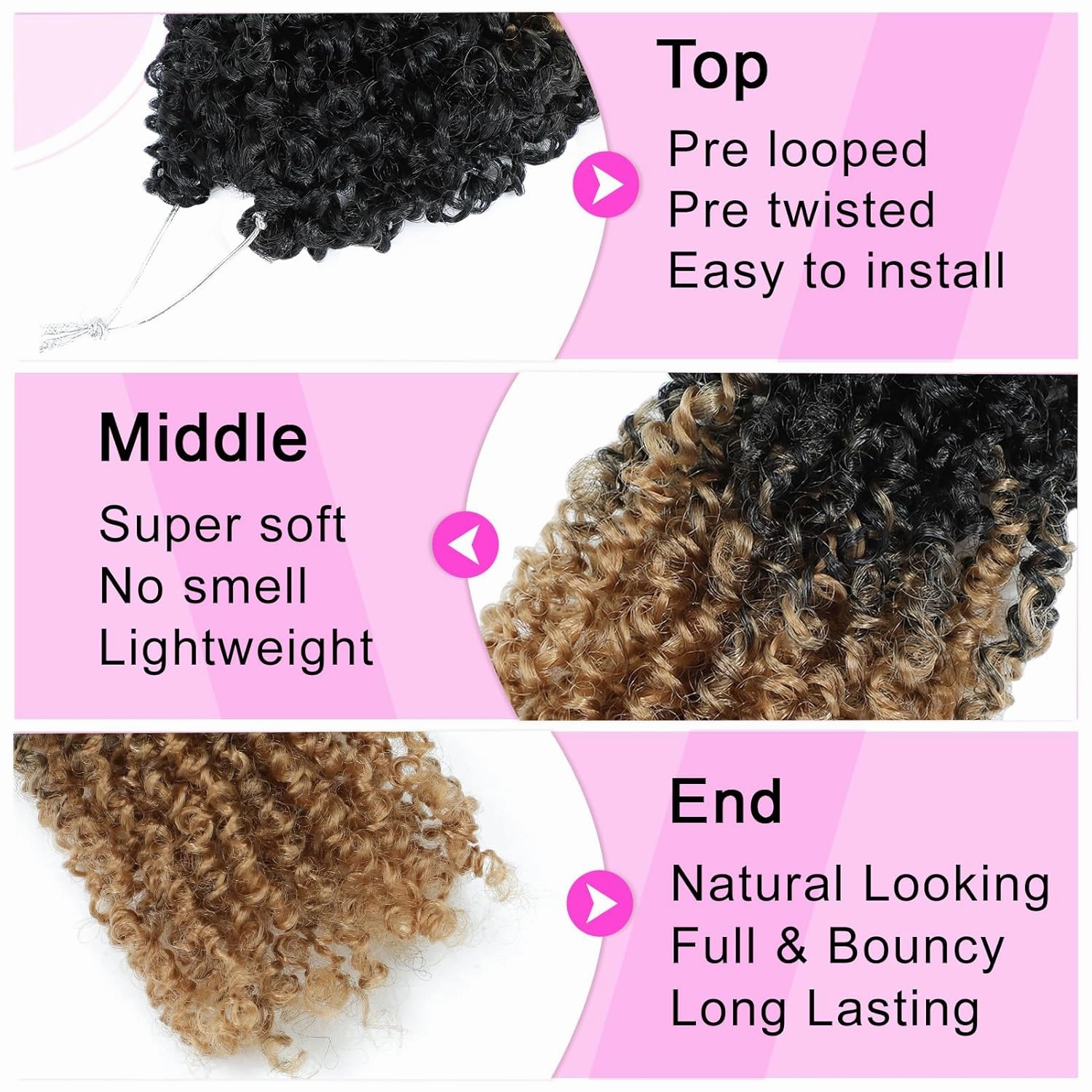 Eacia Yanky Twist Crochet Hair 10 Inch 7 Packs Pretwisted Fluffy Spring Mini Twist Bohemian Passion Twist Pre Looped Crochet Braids Synthetic Hair Extensions Ombre Honey Blonde