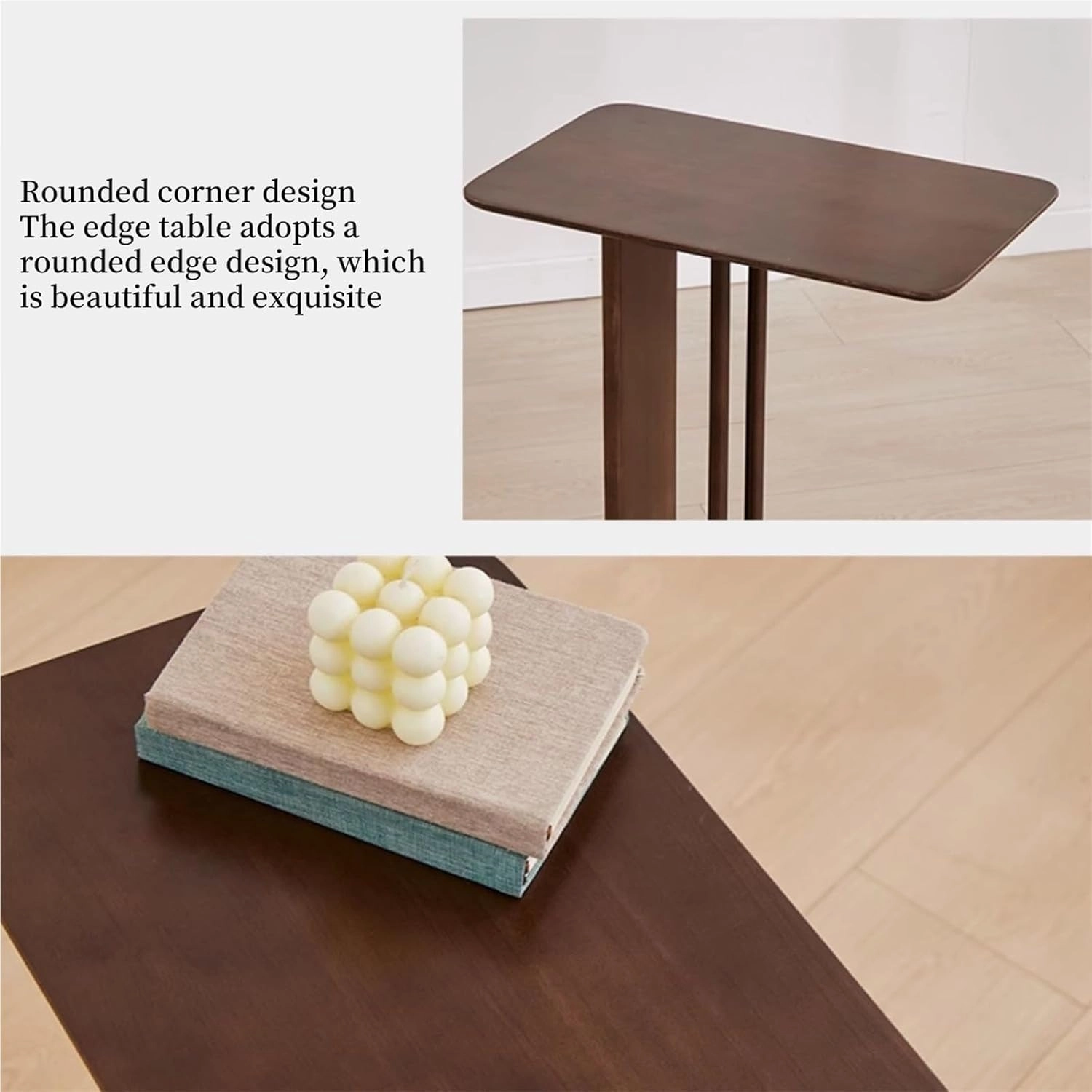 End Table C Shaped Side Table Bedside Table Solid Wood Accent Desk Nightstand Small Tv Tray for Small Spaces Living Room Study Easy to Assemble Creative idea(Natural,60cm)