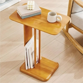 End Table C Shaped Side Table Bedside Table Solid Wood Accent Desk Nightstand Small Tv Tray for Small Spaces Living Room Study Easy to Assemble Creative idea(Natural,60cm)