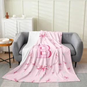 Erosebridal Alphabet B Twin 60x80 Inch, Girls Butterfly Bowknot Flannel Blanket Pink Round Bow Knot Tie Fleece Throw Blanket Women Kids Pearl Princess Theme Bedroom Decor Warm