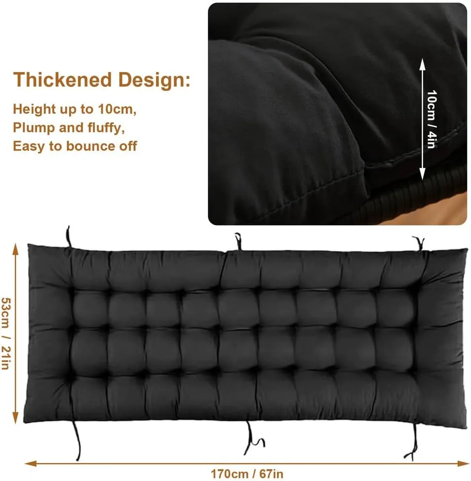 ERWUDEling Zero Gravity Lounge Chair Cushion Replacement 67 Inch, Thick & Soft Patio Furniture Cushion for Outdoor/Indoor Use, Waterproof Non-Slip with 8 Ties, Black (19 x 67 x 4 Inches)