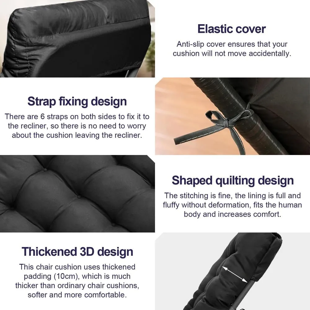 ERWUDEling Zero Gravity Lounge Chair Cushion Replacement 67 Inch, Thick & Soft Patio Furniture Cushion for Outdoor/Indoor Use, Waterproof Non-Slip with 8 Ties, Black (19 x 67 x 4 Inches)