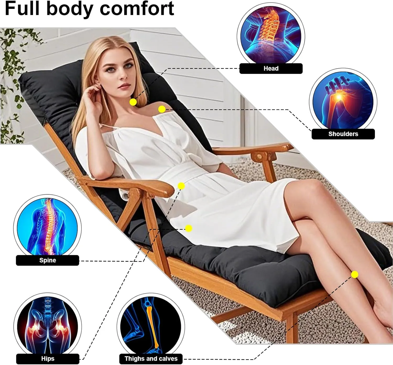 ERWUDEling Zero Gravity Lounge Chair Cushion Replacement 67 Inch, Thick & Soft Patio Furniture Cushion for Outdoor/Indoor Use, Waterproof Non-Slip with 8 Ties, Black (19 x 67 x 4 Inches)