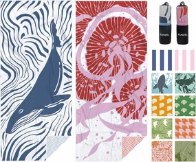 Eunzel 2 Pack Microfiber Beach Towel, Quick Dry Travel Towel Large Sand Free Towel for Beach, Camping, Swim Pool, Gym, Sports& Yoga 71"x32", Whale& Jellyfish