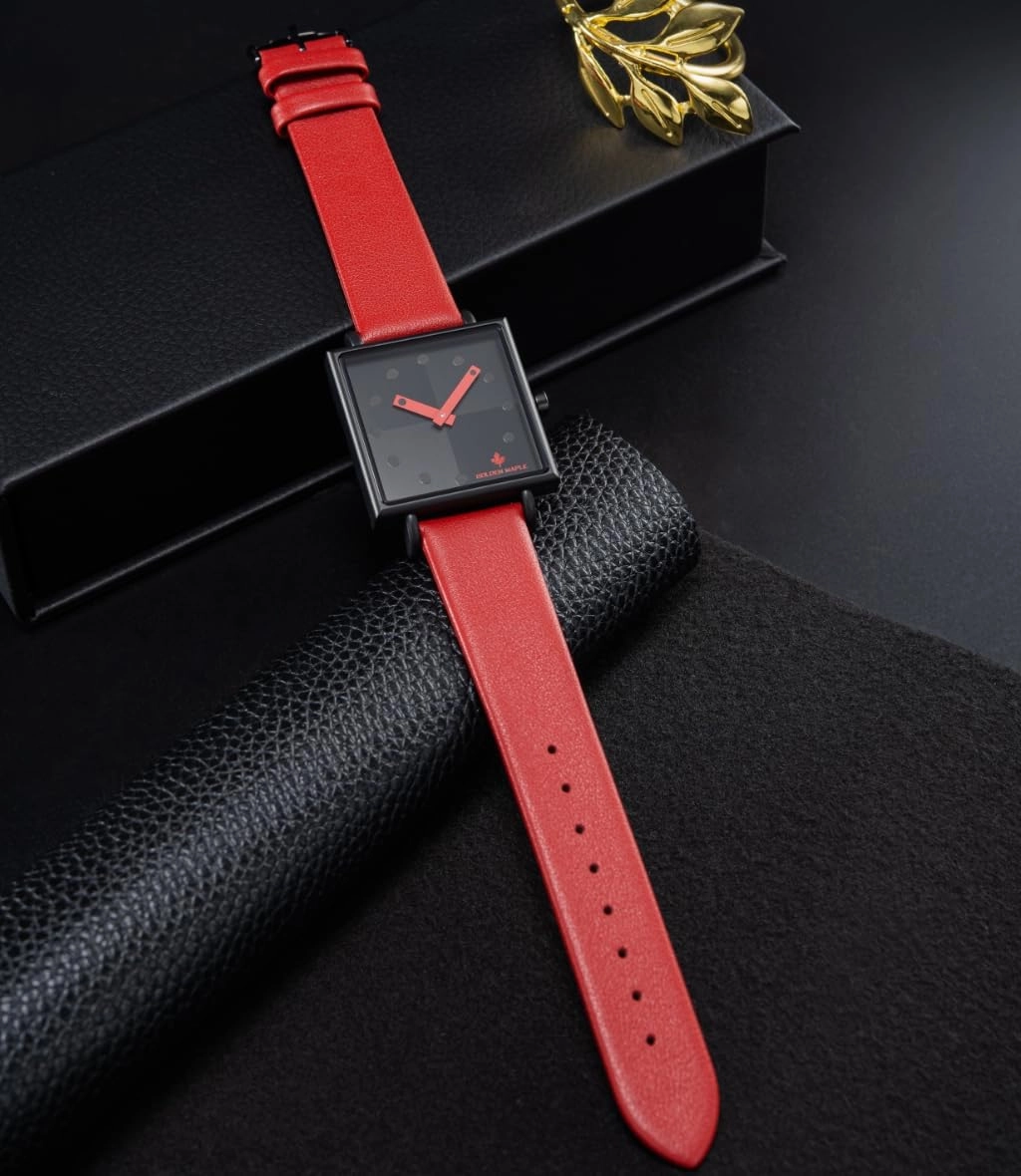 Fancy Ladies Watch Swiss Quartz Movement Watches for Women Square Watch with Leather Strap - Rubik's Cube Series