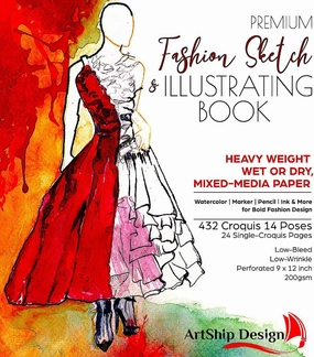 Fashion Sketchbook 432 Figure Templates, Premium Hardcover, Heavy-Weight Multi-Media Paper (9x12 in)