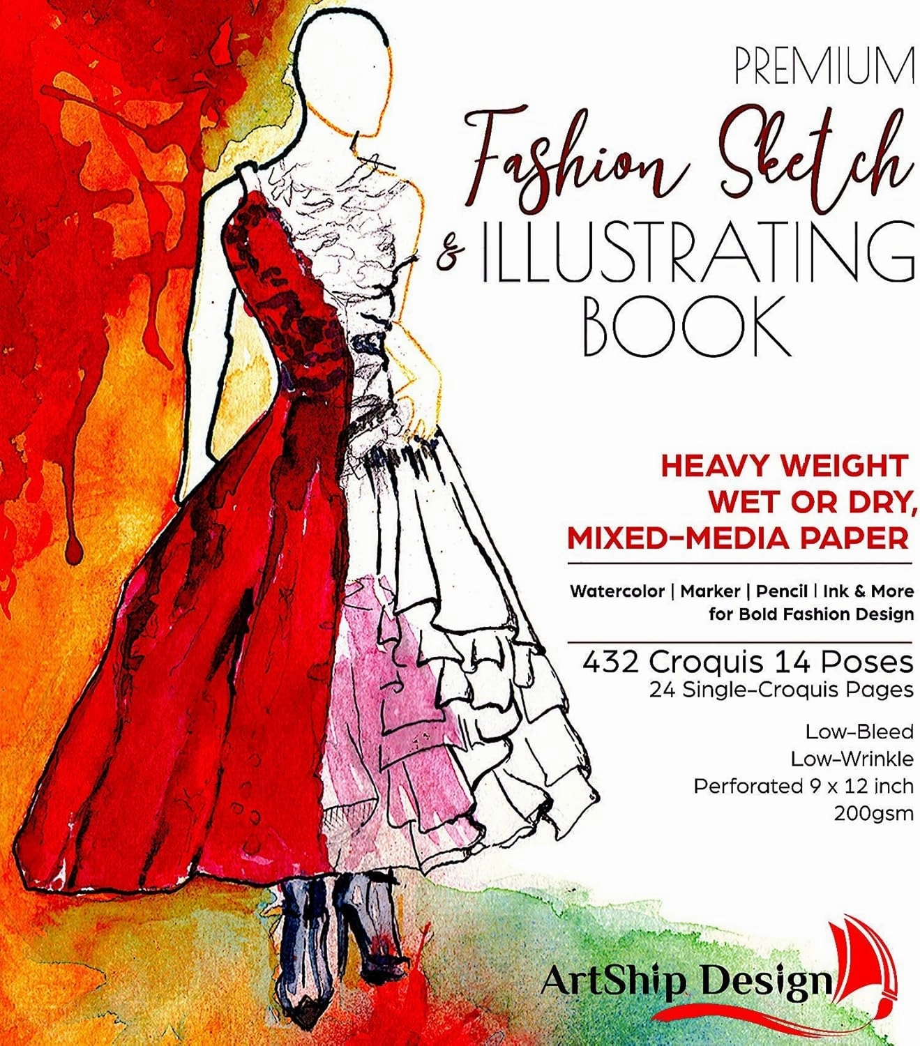 Fashion Sketchbook 432 Figure Templates, Premium Hardcover, Heavy-Weight Multi-Media Paper (9x12 in)