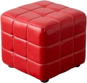 Faux Leather Small Ottoman Cube Foot Rest Stool Steady Wooden Structure Foot Stool Ottoman Pouf Modern Couch Stool Comfy Ottoman for Living Room Bedroom (Red)