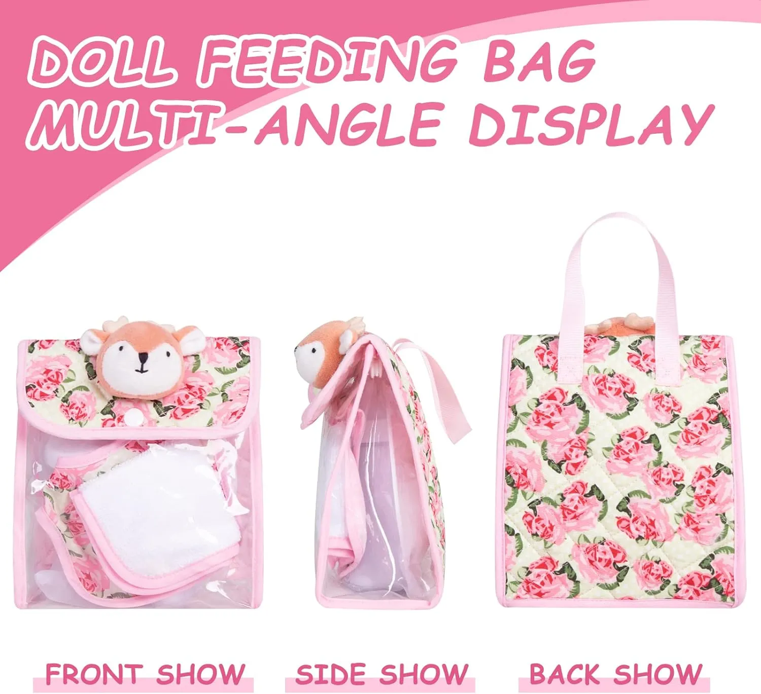 Feeding Set Nursery Bag Set for Dolls, Plate Together with Spoon, Fork, Milk Bottle, Juice Cup, Towel &Bib