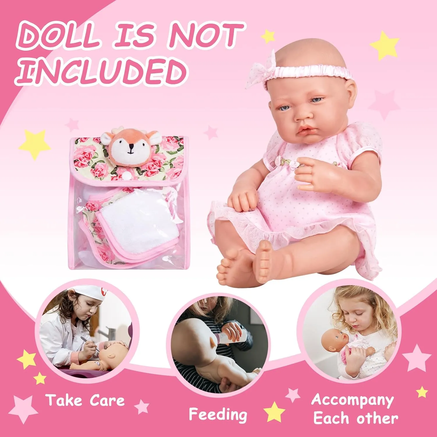 Feeding Set Nursery Bag Set for Dolls, Plate Together with Spoon, Fork, Milk Bottle, Juice Cup, Towel &Bib