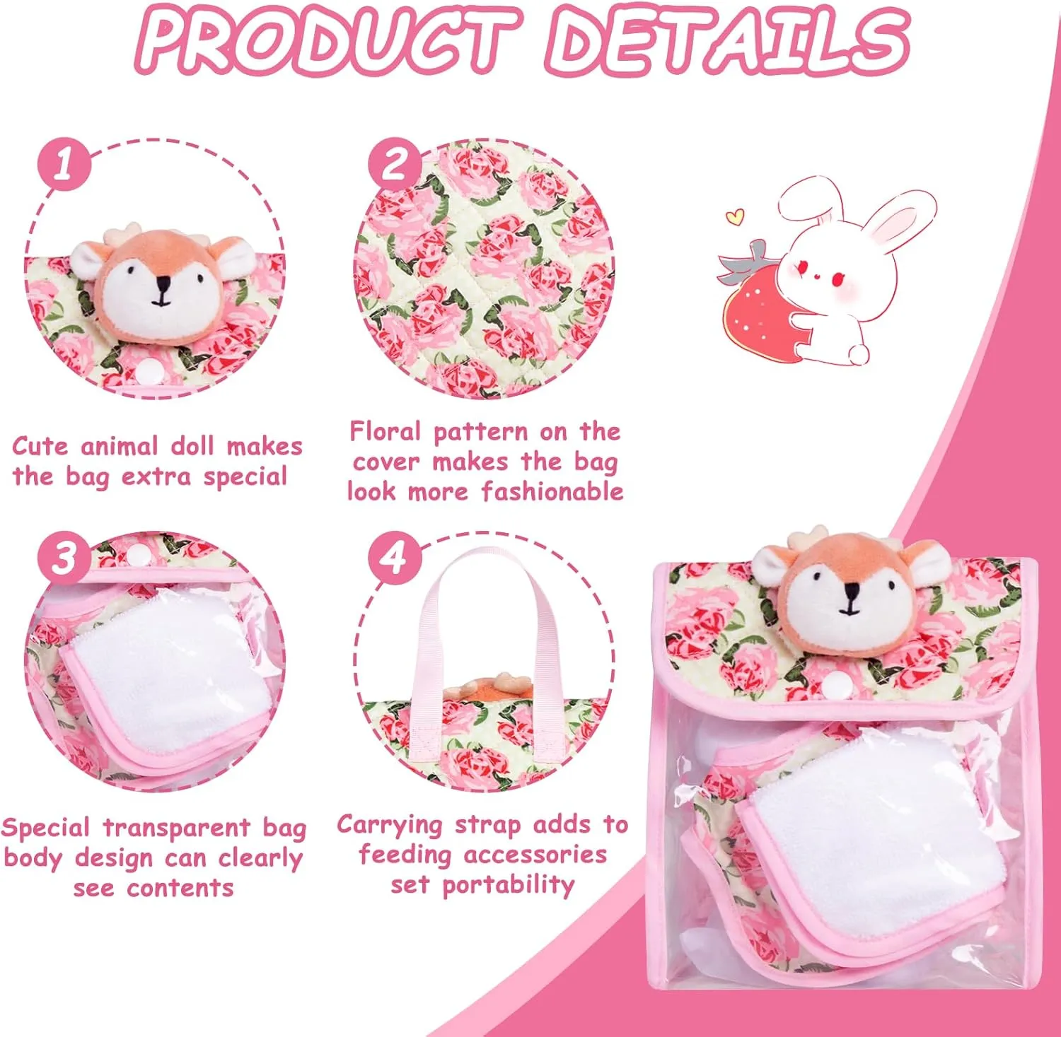 Feeding Set Nursery Bag Set for Dolls, Plate Together with Spoon, Fork, Milk Bottle, Juice Cup, Towel &Bib