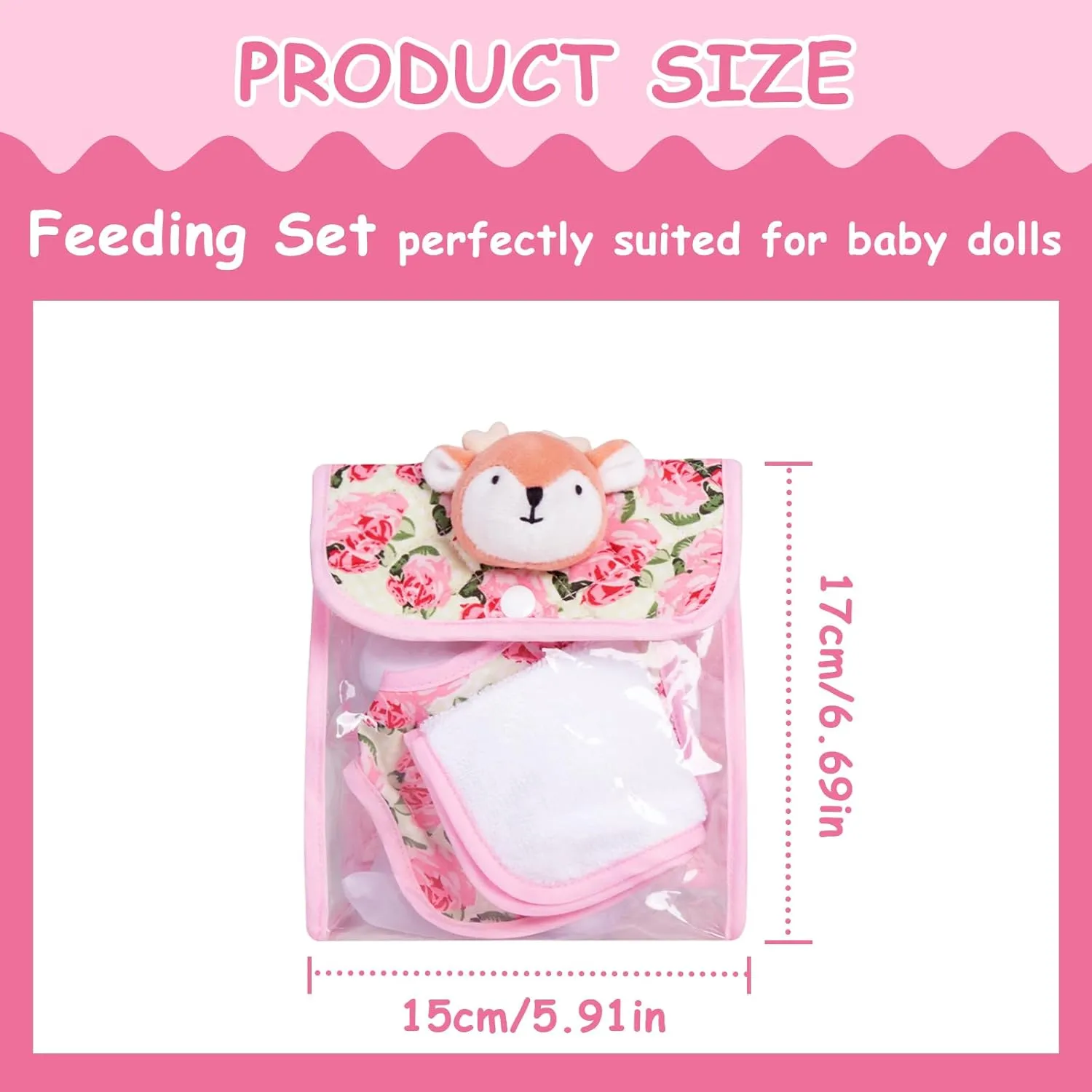Feeding Set Nursery Bag Set for Dolls, Plate Together with Spoon, Fork, Milk Bottle, Juice Cup, Towel &Bib