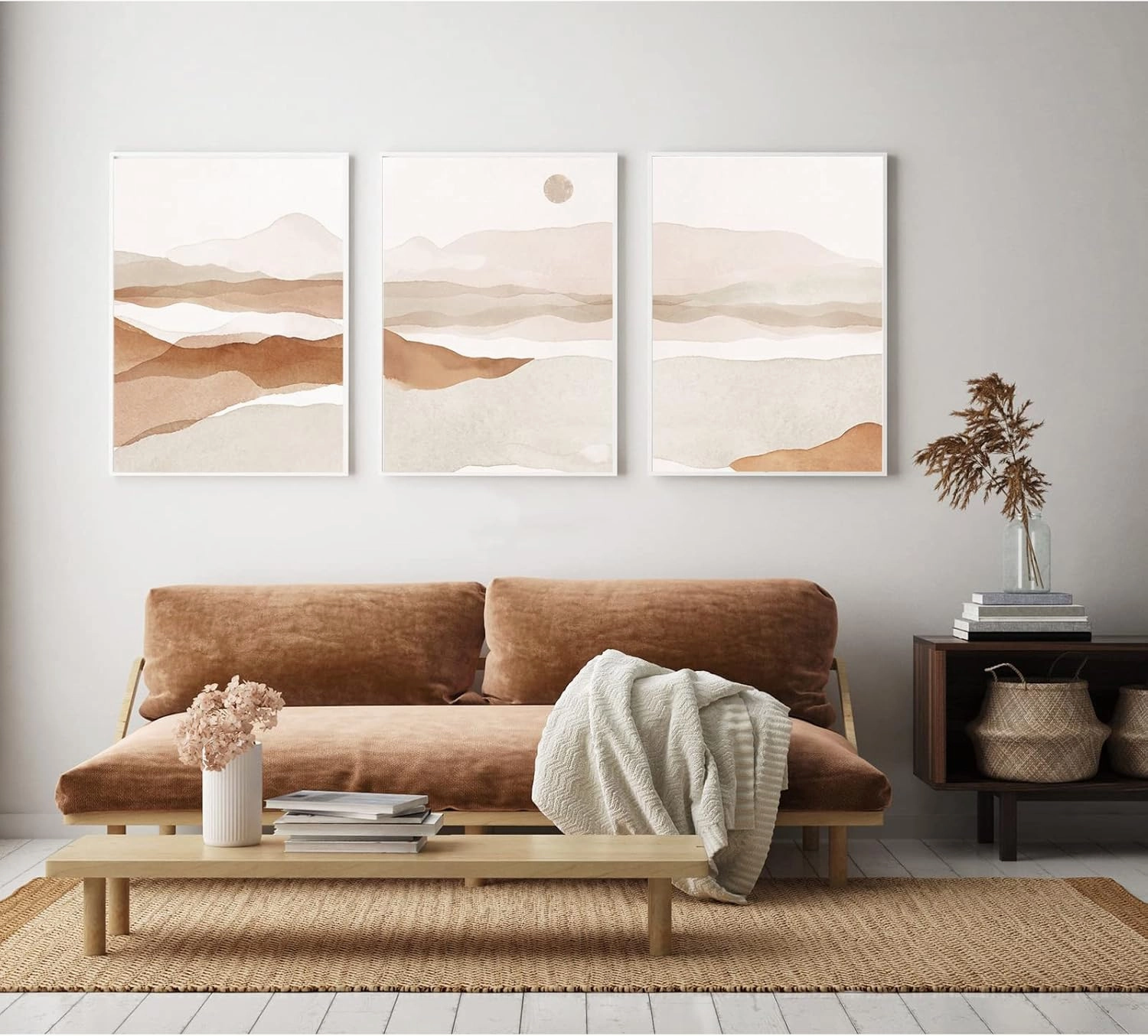FEOFTIE Boho Art Wall Decor Beige Wall Art Print Boho Pictures Neutral Wall Art Minimalist Pictures Neutral Canvas Prints 16x24 Inch Set of 3 Unframed