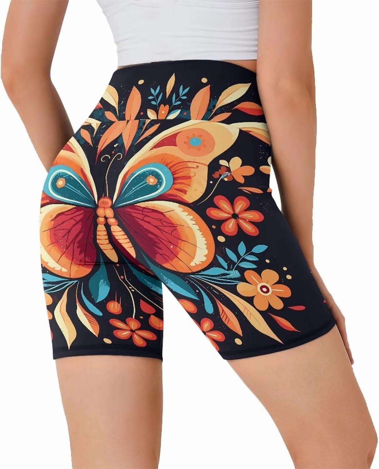 Flag Biker Shorts Women Forest Workout Gym Spandex Shorts Neon 8" High Waisted Tummy Control Spandex Workout Pants