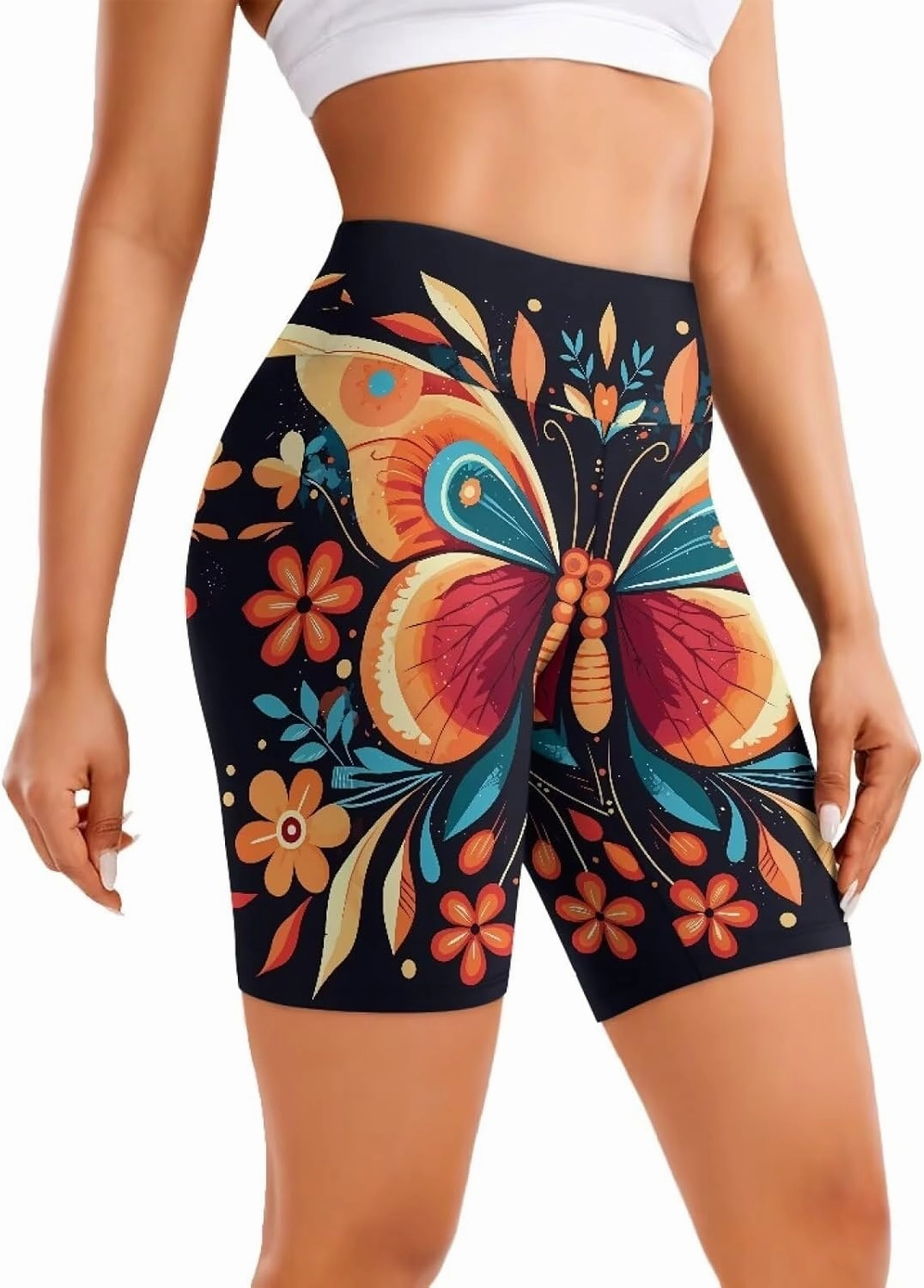 Flag Biker Shorts Women Forest Workout Gym Spandex Shorts Neon 8" High Waisted Tummy Control Spandex Workout Pants