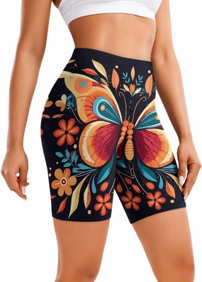 Flag Biker Shorts Women Forest Workout Gym Spandex Shorts Neon 8" High Waisted Tummy Control Spandex Workout Pants