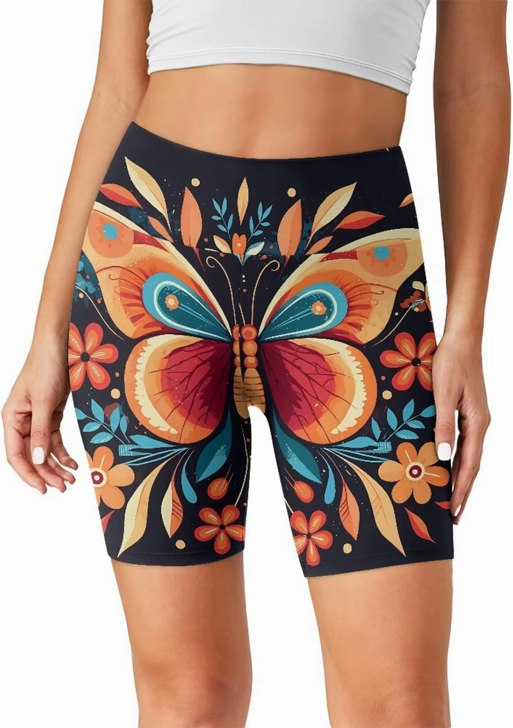 Flag Biker Shorts Women Forest Workout Gym Spandex Shorts Neon 8" High Waisted Tummy Control Spandex Workout Pants