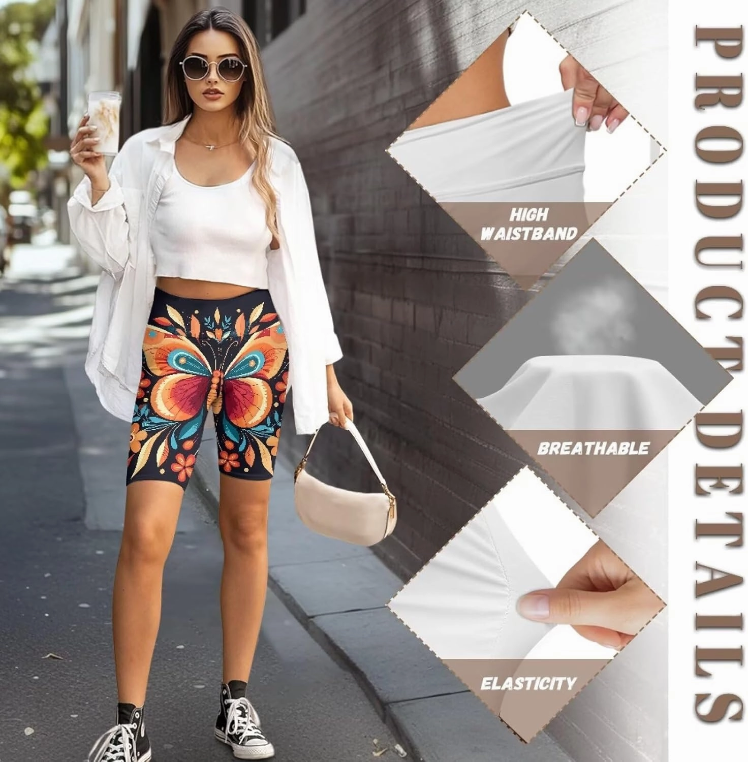 Flag Biker Shorts Women Forest Workout Gym Spandex Shorts Neon 8" High Waisted Tummy Control Spandex Workout Pants
