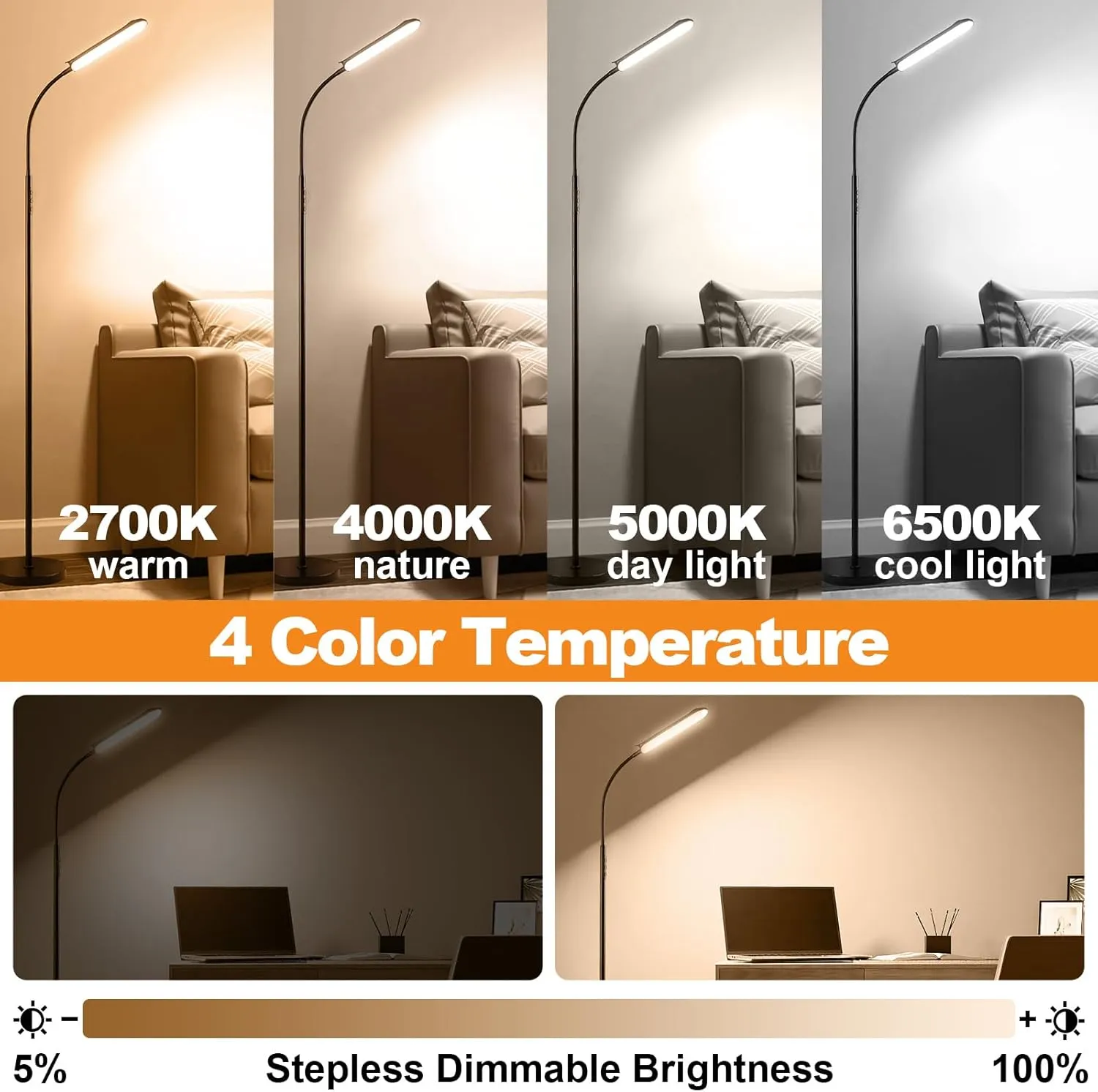 Floor Lamp, 18W 1800LM Super Bright LED Floor Lamp with Remote & Works with Smart Plug, Dimmable Timing Eye Caring Reading Lamps Floor Standing for Living Room Bedroom Office