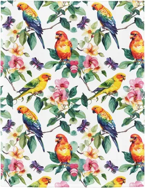 Floral Parrots Blanket, Flowers Leaves Butterfly Macaw Pattern, Super Soft Fleece Throw Blankets for Couch Sofa Bed, 50" x 60"