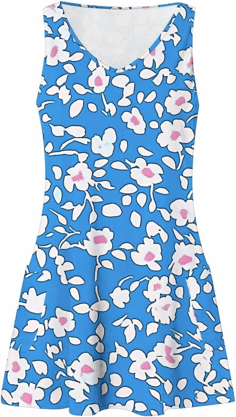 Flowy Dresses for Women Casual Sleeveless Boho Cute Sundress Crewneck Summer Beach Mini Tank Dress Vacation