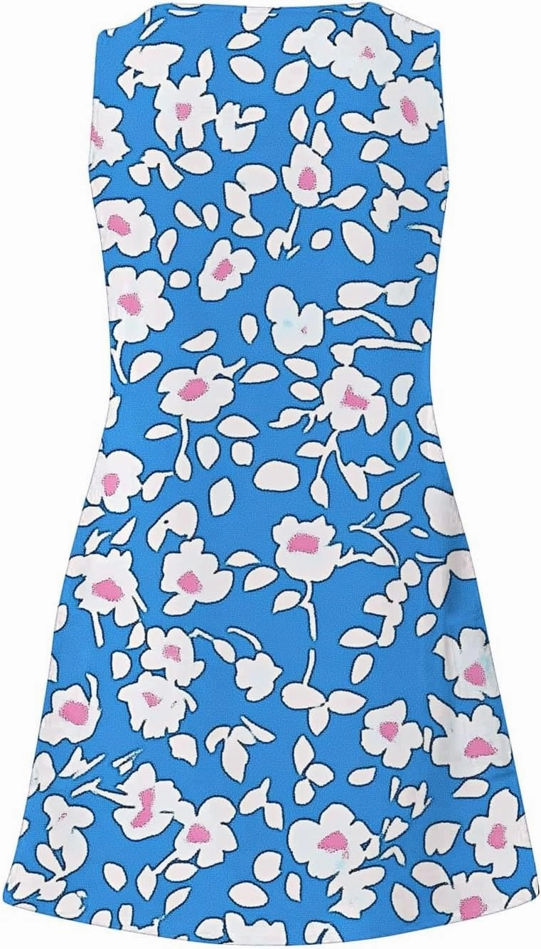 Flowy Dresses for Women Casual Sleeveless Boho Cute Sundress Crewneck Summer Beach Mini Tank Dress Vacation