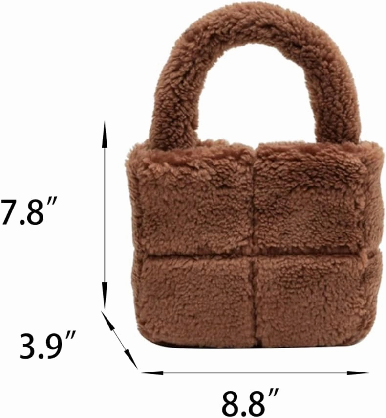 Fluffy Sherpa Mini Tote Bag for Women Girls Kawaii Purse Cute Tote Bag Aesthetic Soft Plush Handbag with Top Handle