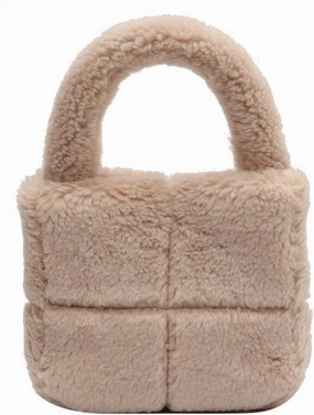 Fluffy Sherpa Mini Tote Bag for Women Girls Kawaii Purse Cute Tote Bag Aesthetic Soft Plush Handbag with Top Handle
