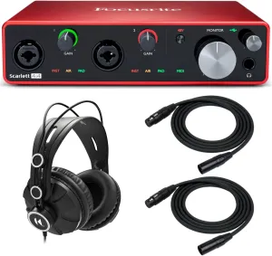 Focusrite Scarlett 4i4 3rd Gen 4x4 USB Audio Interface Bundle with Knox Headphones and 2 XLR Cables (3 Items)