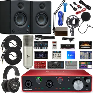 Focusrite Scarlett 4i4 4x4 USB Audio Interface with Creative Music Production Software Kit, CR3-X Studio Monitors, nd Adjustable Boom Arm Kit   HD7 Headphones