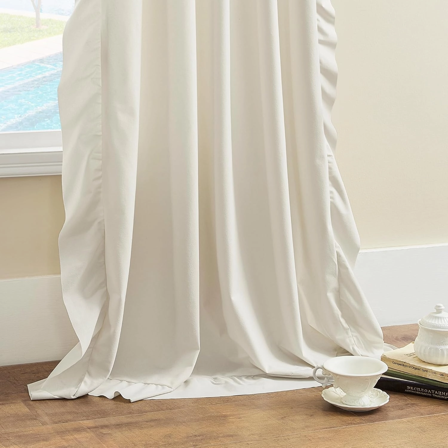 FOLKSIDE Cream Ivory Ruffle Curtains 84 Inch Length 2 Panels Set for Living Room Bedroom Shabby Chic Drapes Rod Pocket Light Reducing Window Curtains for Kids Girls Nursery Room Backdrop Decor, 52x84