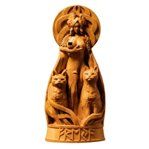 Freya God Viking God Wooden carved statue Freya Pagan Paganism God Altar Sculpture,Freya cats, Freyja Wood Sculpture Art, Altar Crafts, Creative Desktop Decorations (Wood)