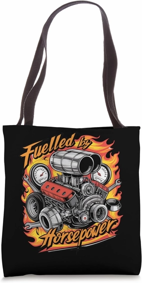 Fuelled by Horsepower Mechanic Car Dad Graphic Tee Tote Bag