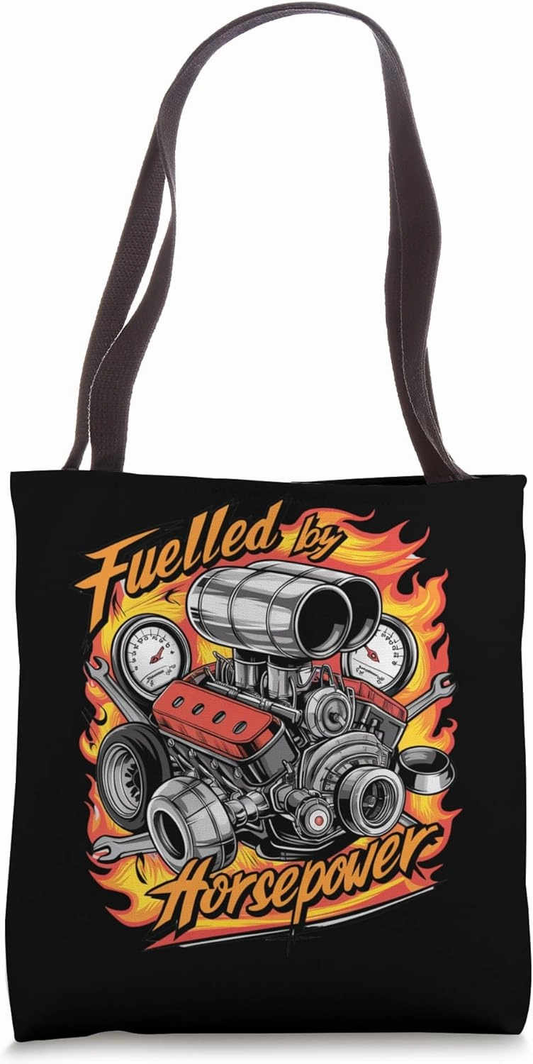 Fuelled by Horsepower Mechanic Car Dad Graphic Tee Tote Bag
